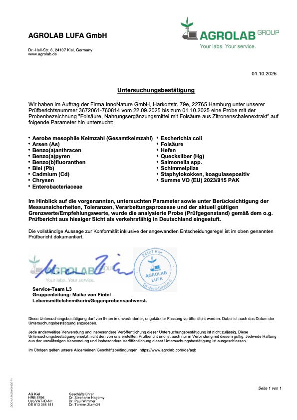 Folsäure Kapseln: Vitamin B9 aus Zitronenschalen