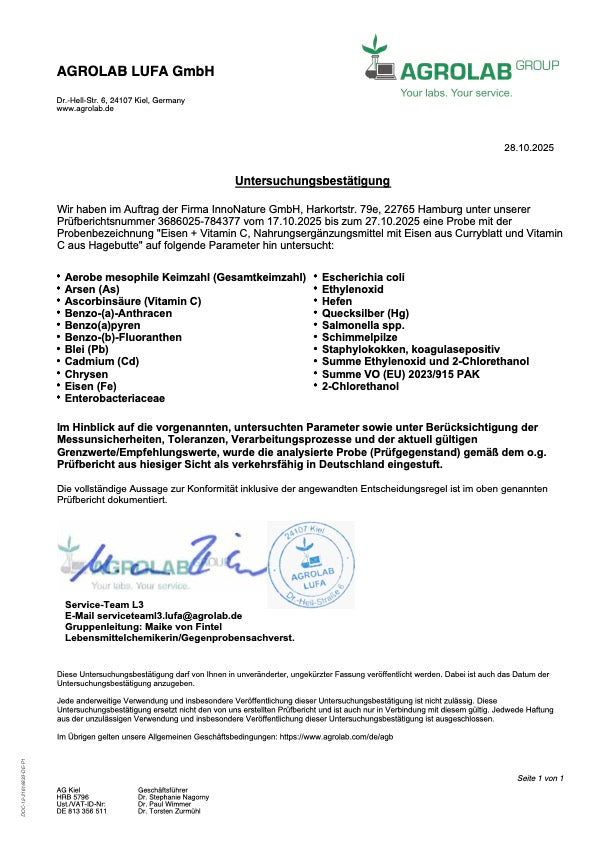 Eisen + Vitamin C Kapseln aus Curryblättern + Hagebutte