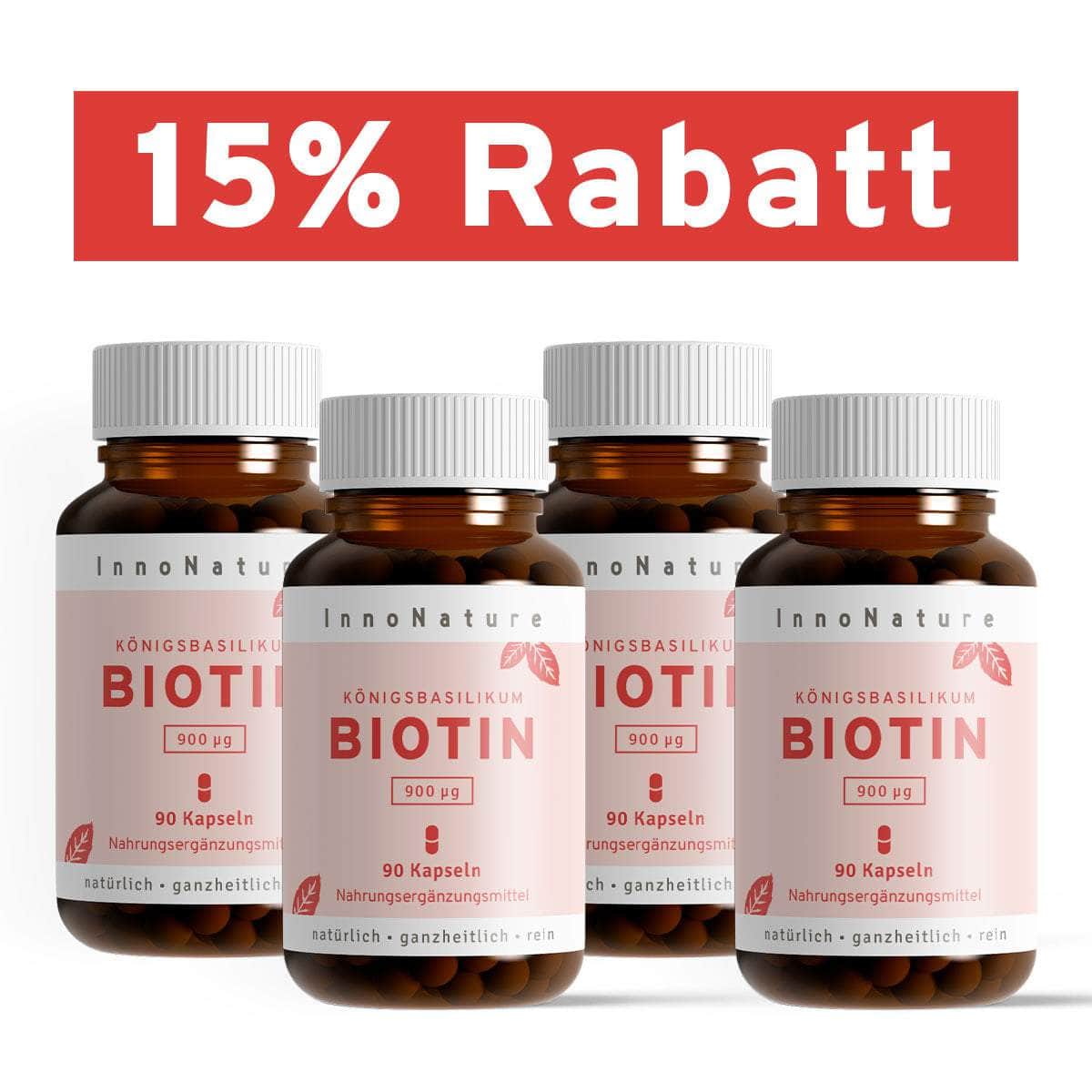 InnoNature Kapseln 4x Dreimonatsvorrat (4x90 Kapseln) Biotin Kapseln: Vitamin B7 aus Königsbasilikum
