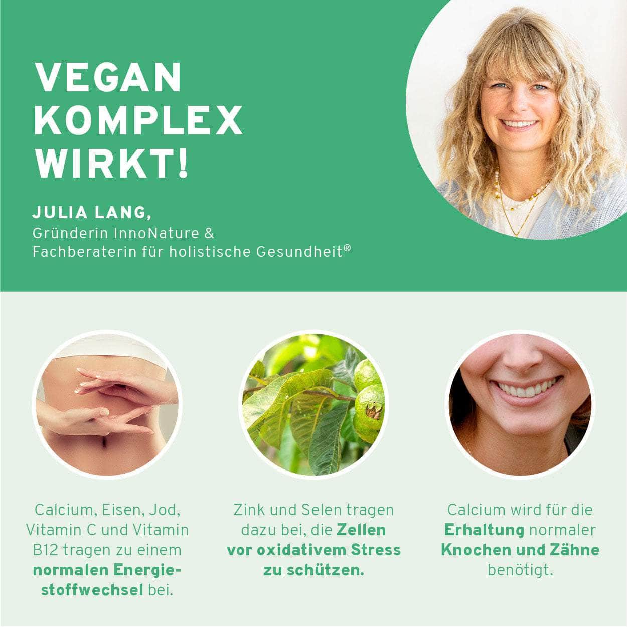 InnoNature Pakete 1x Vorrat (1x Vegan Komplex Kapseln, 1x Omega 3 Algenöl, 1x Vitamin D3 Tropfen) Vegan-Essentials-Paket