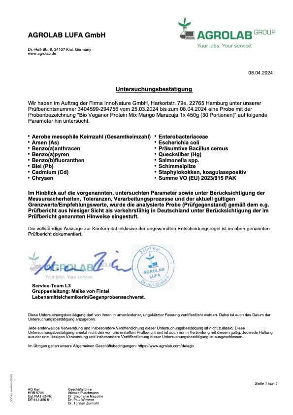 InnoNature Pulver Bio Veganer Protein Mix Mango Maracuja