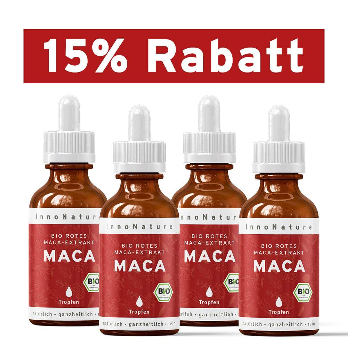 InnoNature Tropfen 4x Monatsvorrat (4x 50ml) Bio rotes Maca-Extrakt Tropfen 50 ml