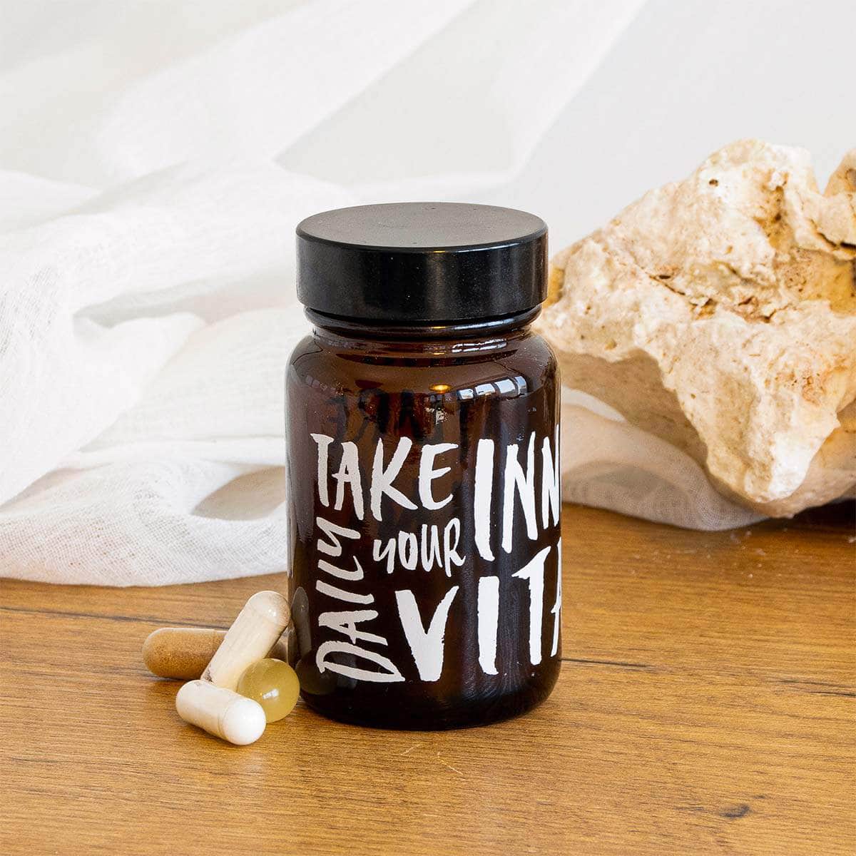 InnoNature Zubehör 60ml - Ausreichend für Deine Tagesration Kapseldose aus Glas - Travelsize