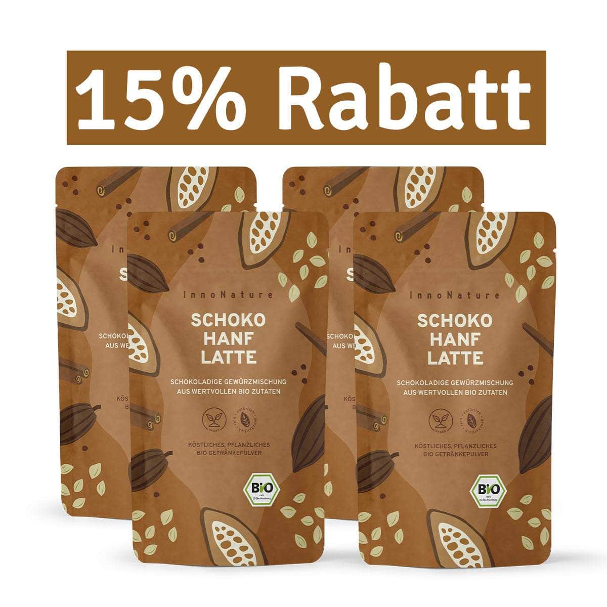 InnoNature Getränkepulver 4x 175g Pulver Bio Schoko Hanf Latte