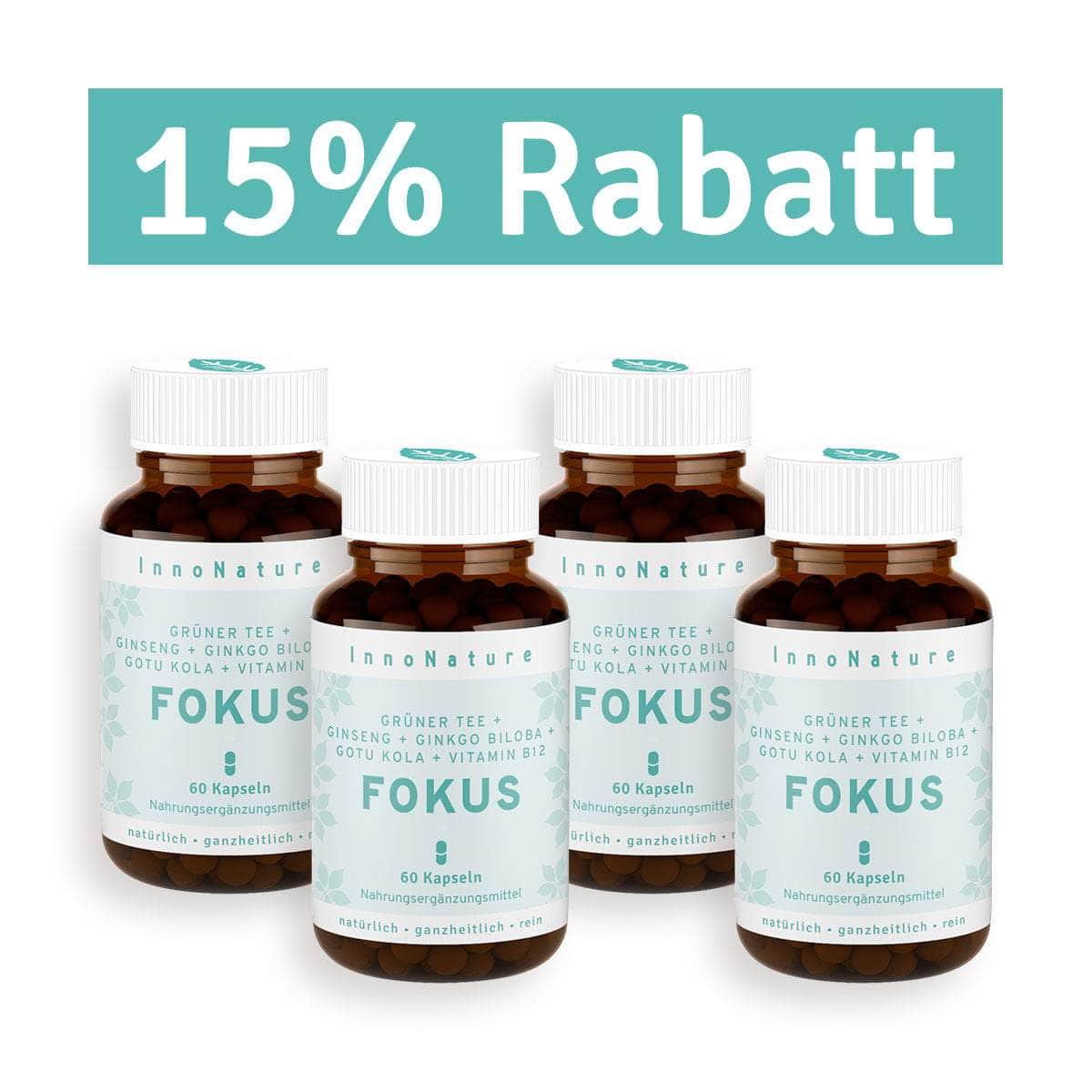 InnoNature Kapseln 4x Zweimonatsvorrat (4x60 Kapseln) Fokus Kapseln: Grüner Tee, Ginseng, Ginkgo Biloba, Gotu Kola, Vitamin B12