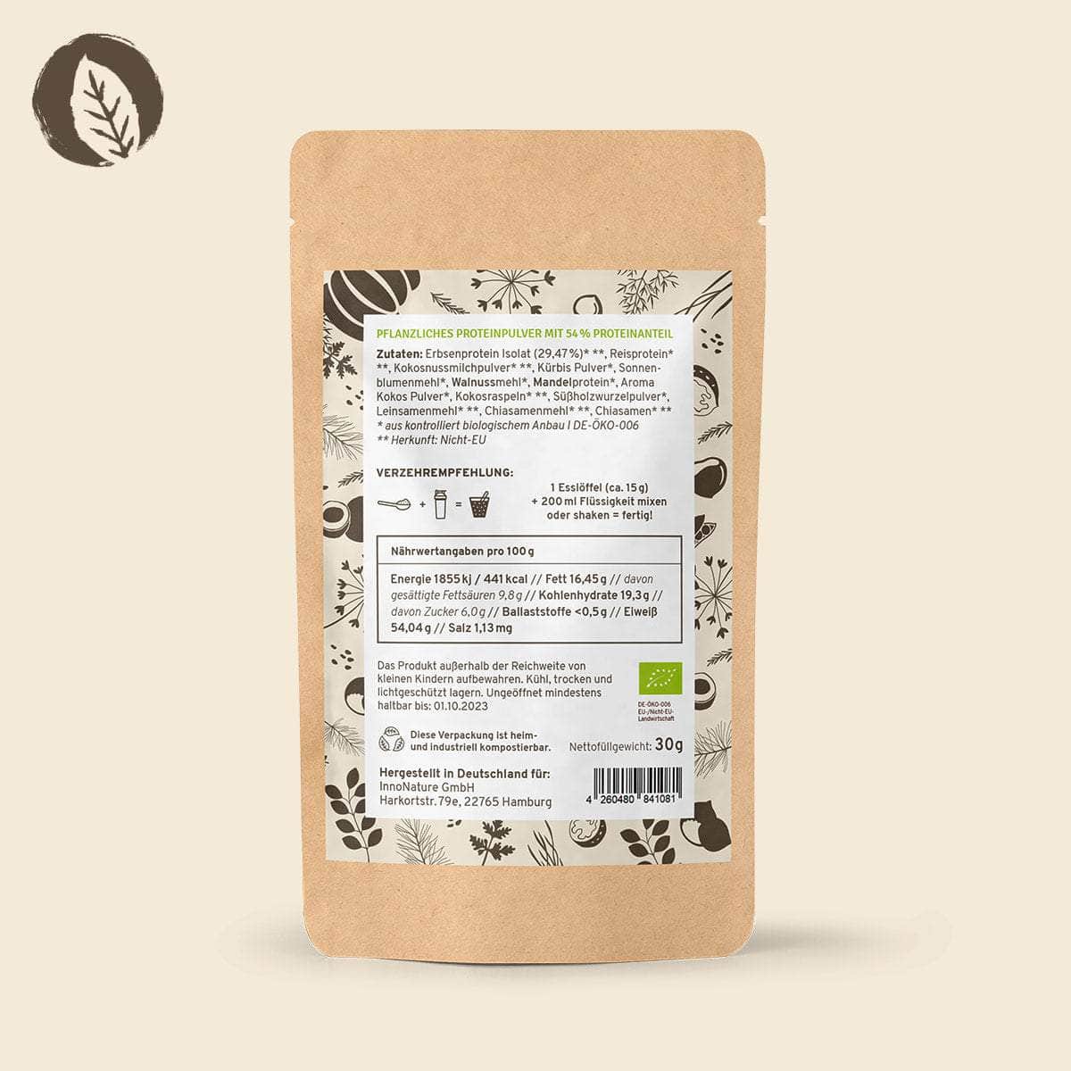 InnoNature Pulver 2 Portionen (30g) Mini Bio Veganer Protein Mix Kokos