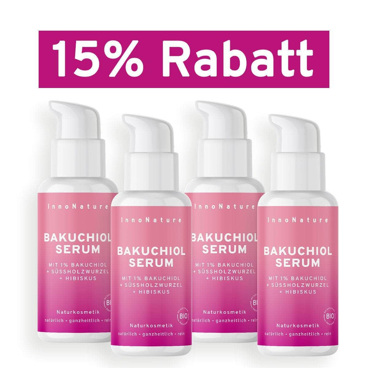 InnoNature Serum 4x30ml Bakuchiol Serum - Pflanzliche Retinol Alternative (Gewinner PETA Award)