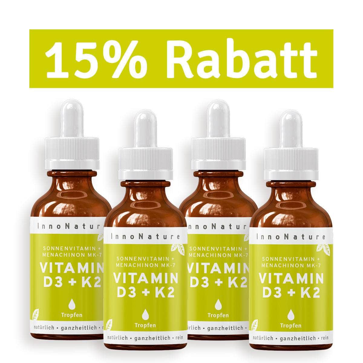 InnoNature Tropfen 4x 30ml Vitamin D3 + K2 Adults Tropfen