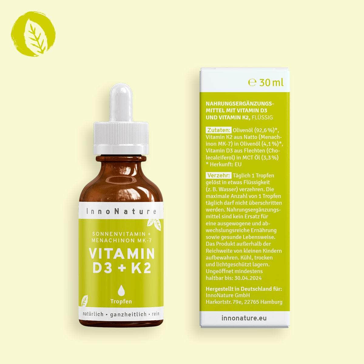 InnoNature Tropfen Vitamin D3 + K2 Adults Tropfen