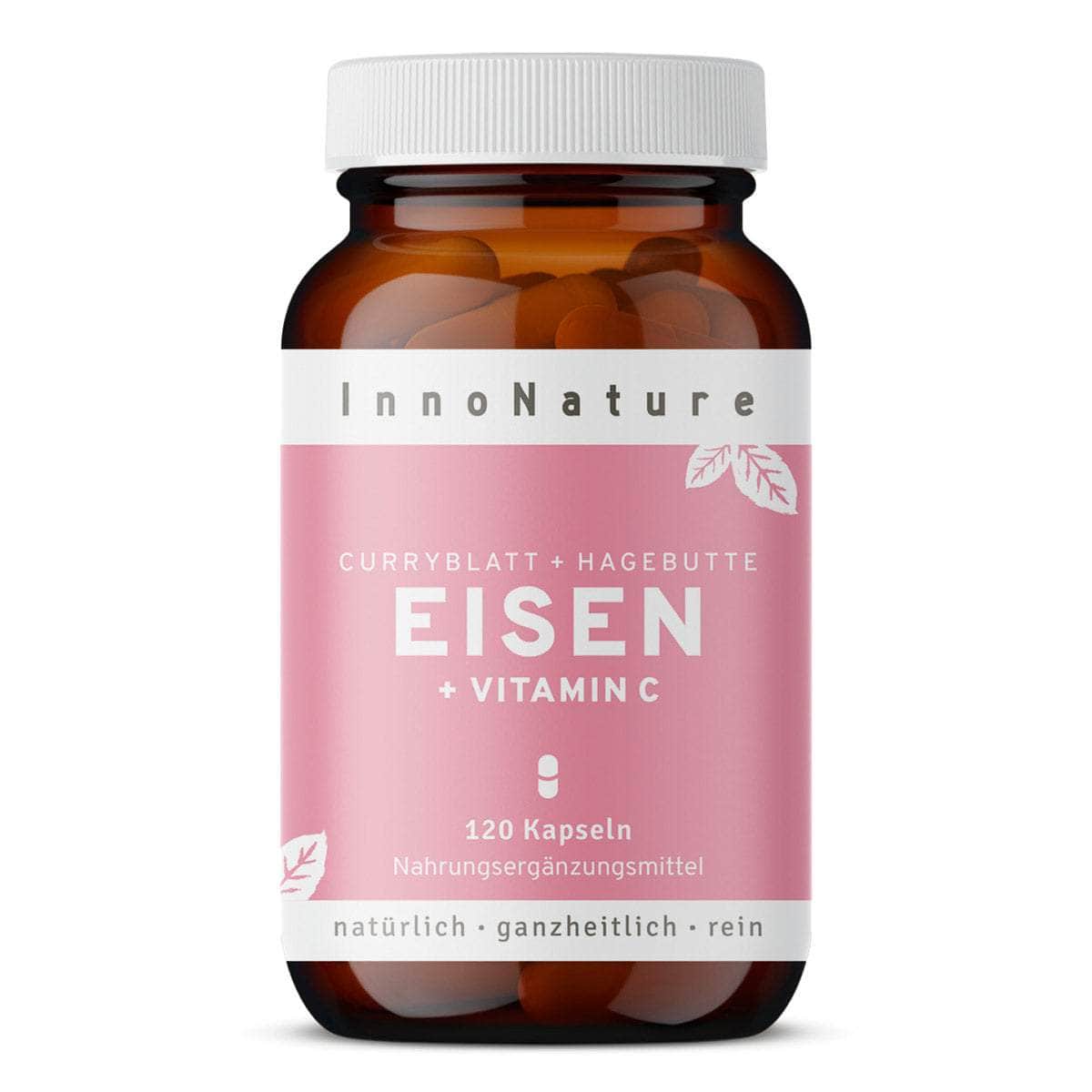 InnoNature Kapseln 1x Viermonatsvorrat (120 Kapseln) Eisen + Vitamin C Kapseln aus Curryblättern + Hagebutte