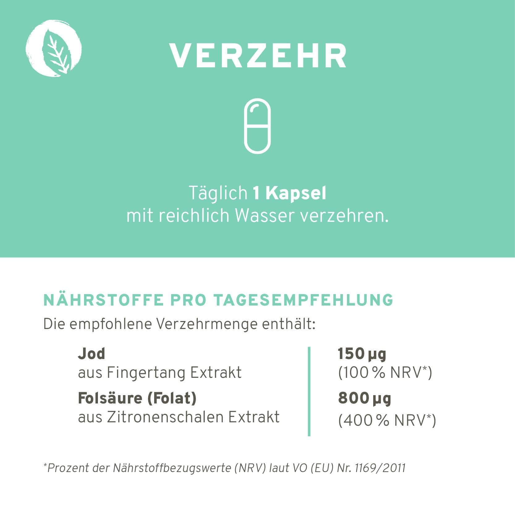 InnoNature Kapseln 1x Viermonatsvorrat (120 Kapseln) Kelp + Spinat: Natürliche Jod + Folsäure Kapseln