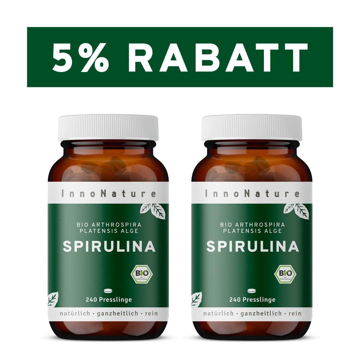 InnoNature Kapseln 2x Monatsvorrat (2 x 240 Presslinge) Bio Spirulina Presslinge