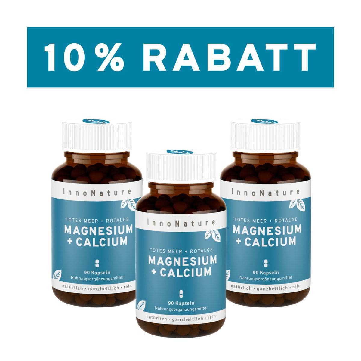 InnoNature Kapseln 3x Monatsvorrat (270 Kapseln) Magnesium + Calcium Kapseln