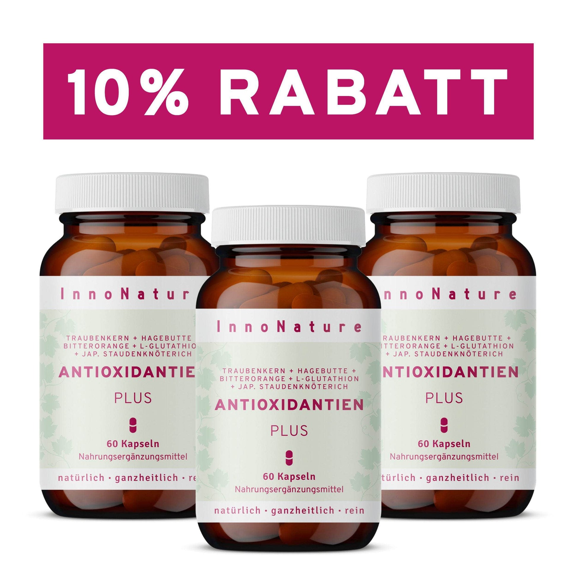 InnoNature Kapseln 3x Monatsvorrat (3x60 Kapseln) Zellschutz Kapseln:  Trans-Resveratrol + OPC + L-Glutathion + Hagebutte + Citrus-Bioflavonoide