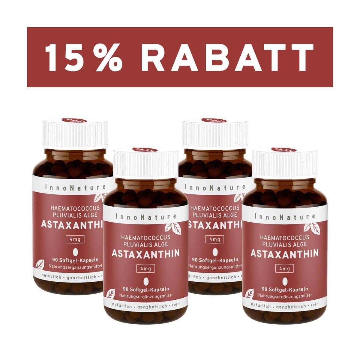 InnoNature Kapseln 4 x Dreimonatsvorrat (360 Softgel-Kapseln) Astaxanthin Kapseln