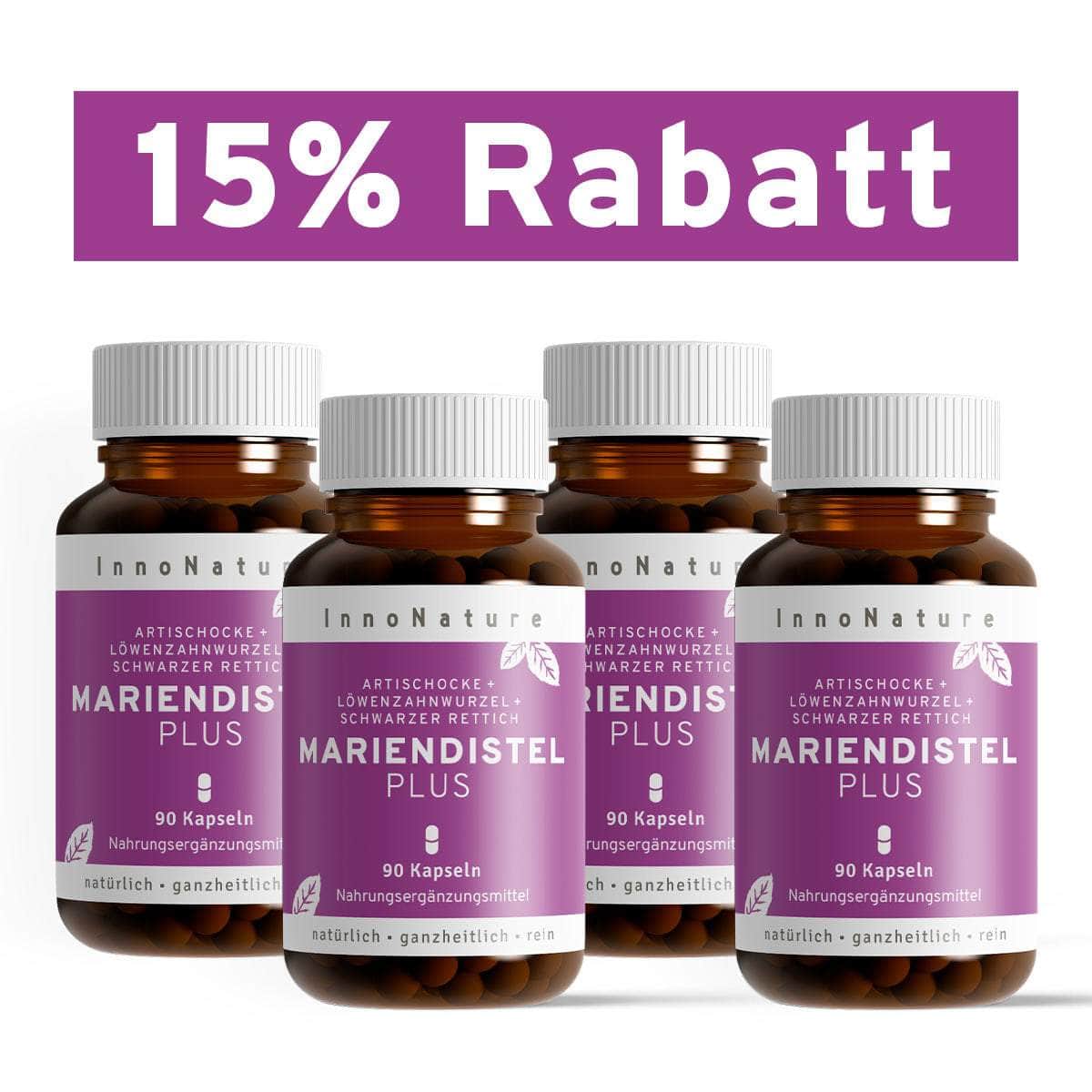 InnoNature Kapseln 4x Dreimonatsvorrat (4x90 Kapseln) Mariendistel Plus Kapseln