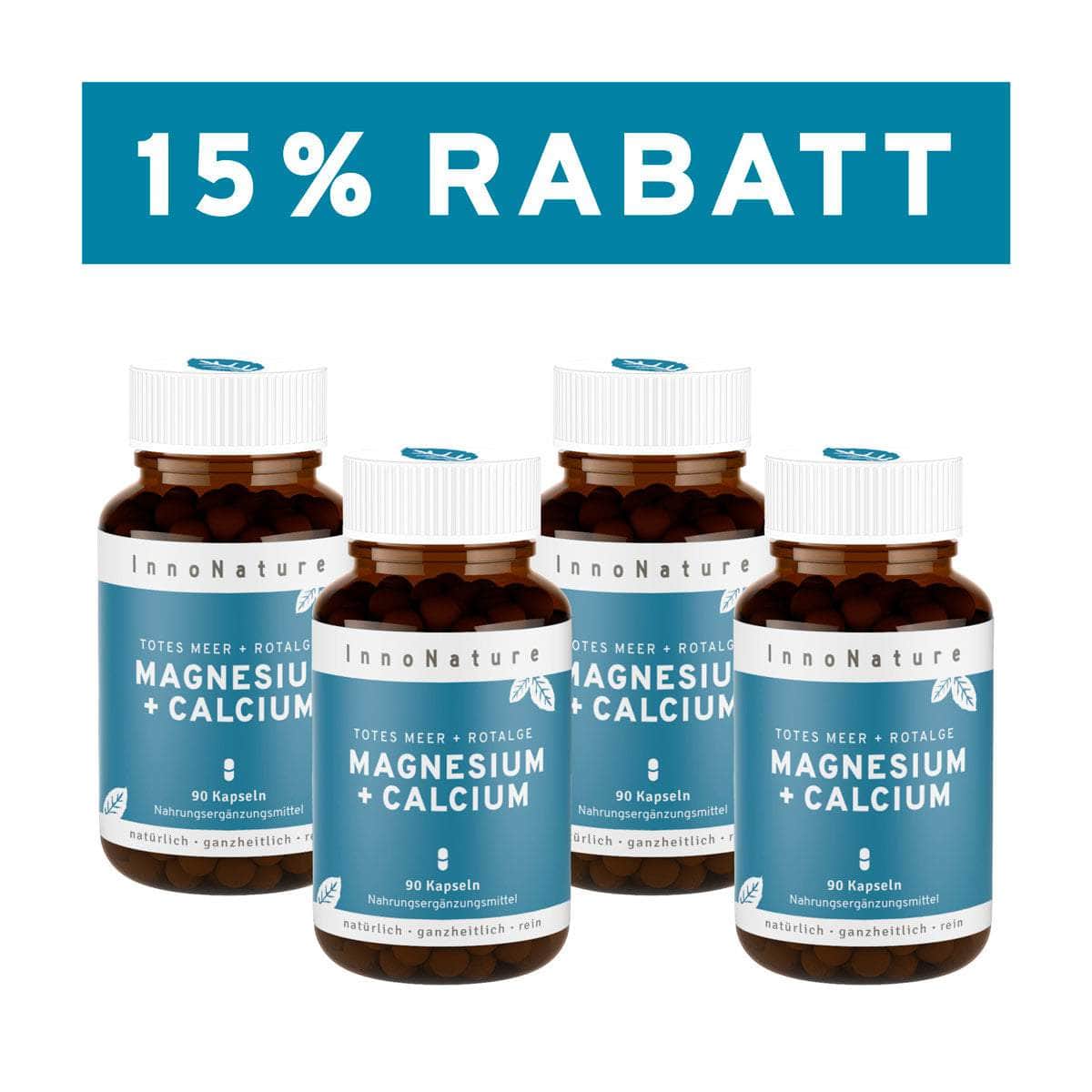 InnoNature Kapseln 4x Monatsvorrat (360 Kapseln) Magnesium + Calcium Kapseln