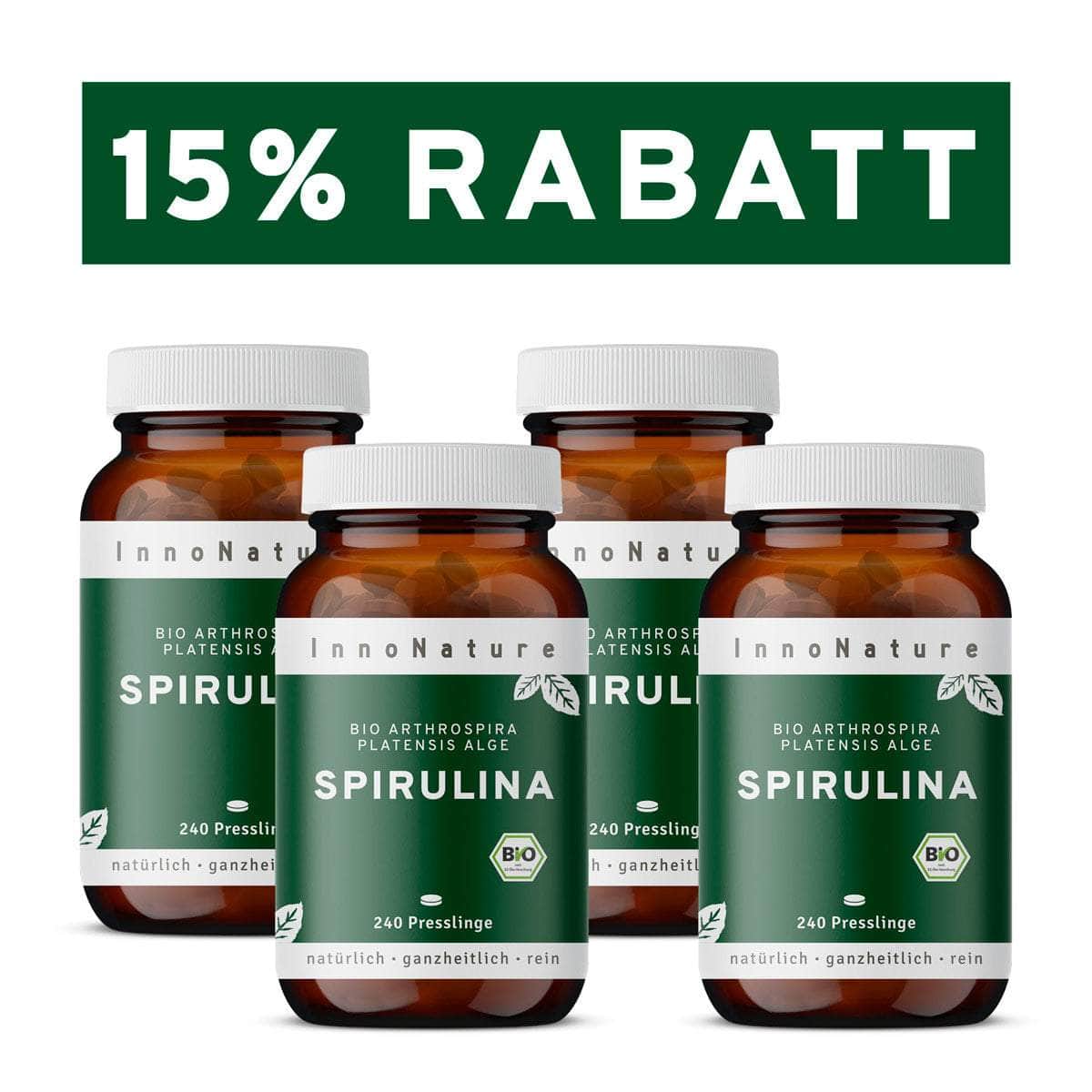 InnoNature Kapseln 4x Monatsvorrat (4 x 240 Presslinge) Bio Spirulina Presslinge