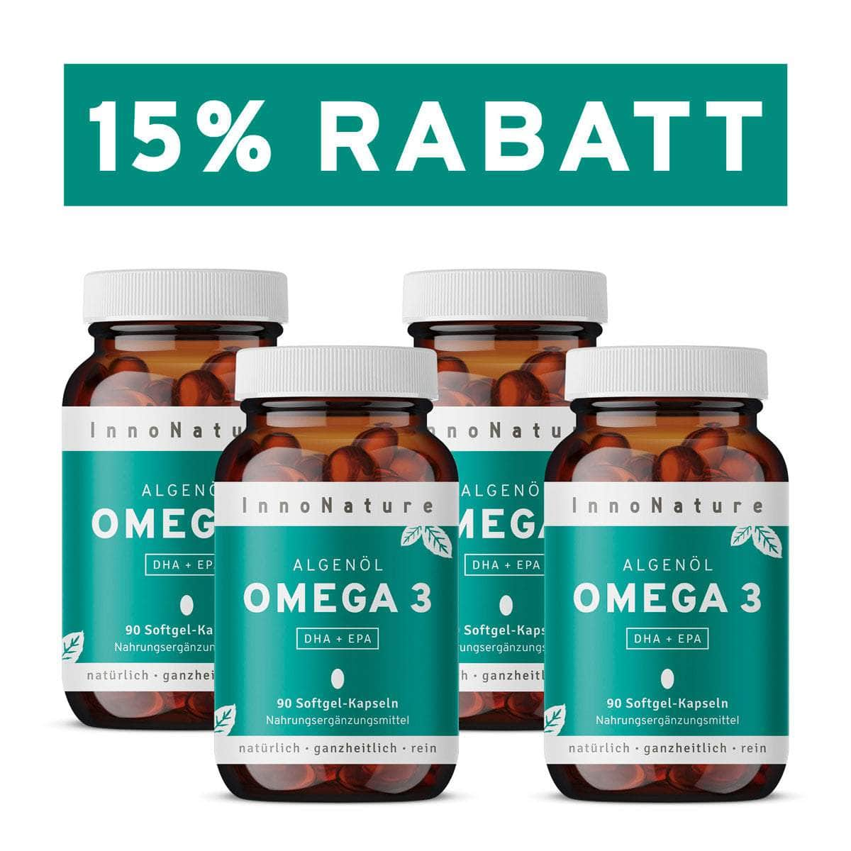 InnoNature Kapseln 4x Monatsvorrat (4x90 Kapseln) Vegane Omega 3 Kapseln