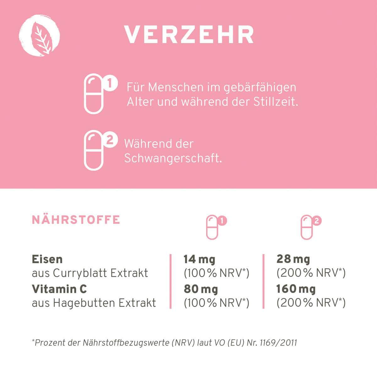 InnoNature Kapseln Eisen + Vitamin C Kapseln aus Curryblättern + Hagebutte