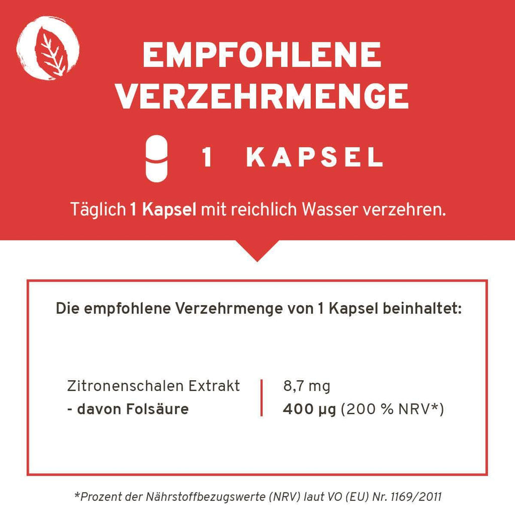 InnoNature Kapseln Folsäure Kapseln: Vitamin B9 aus Zitronenschalen