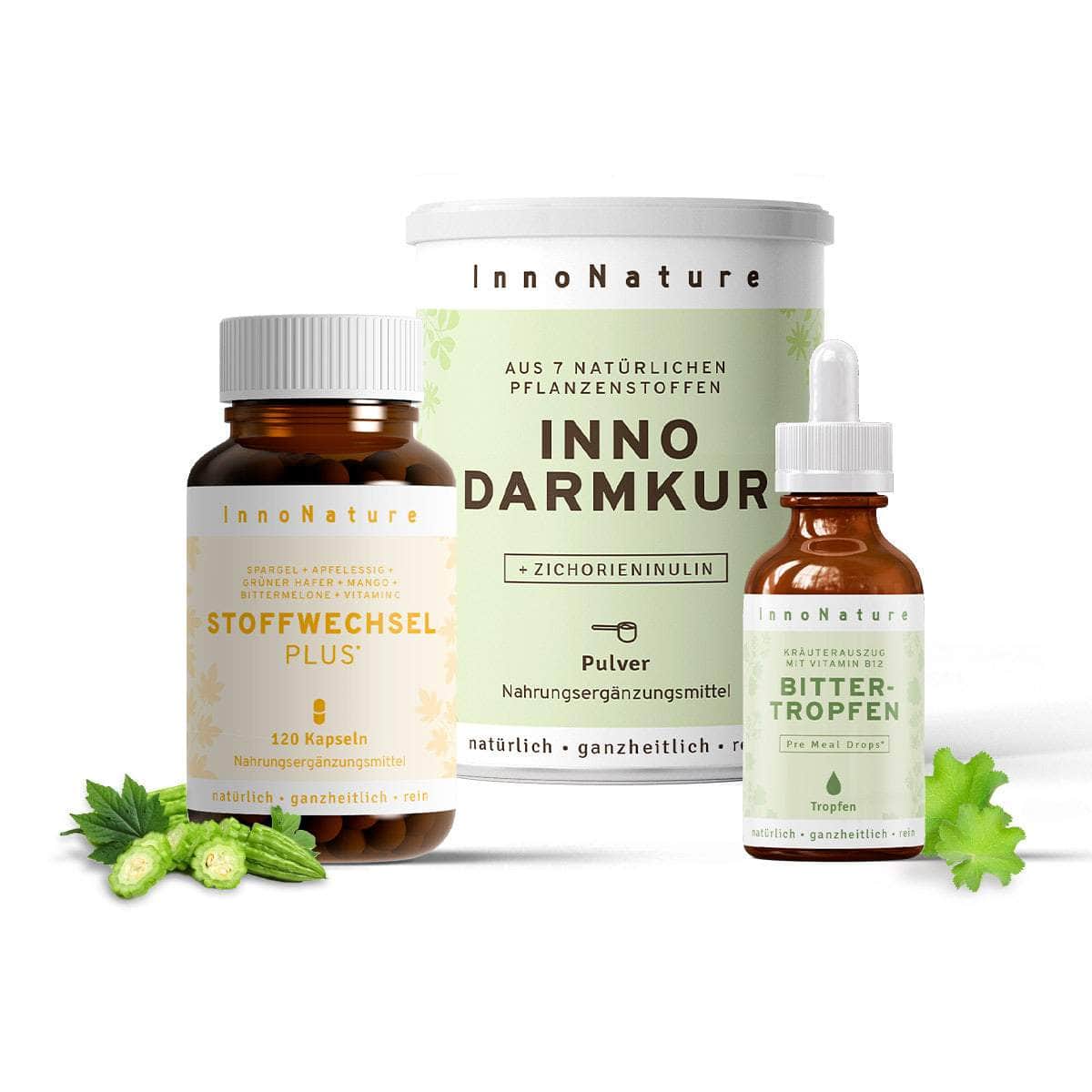 InnoNature Pakete 1x Vorrat (1x Stoffwechsel Plus,  1x Bittertropfen, 1x Darmkur) Stoffwechsel-Starter-Paket