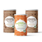 InnoNature Pakete 2x Veganer Protein Mix Schoko; 1x Kurkuma Gerstengras mutimbauch-Shake-Paket: Wähle Deine Lieblingskombi