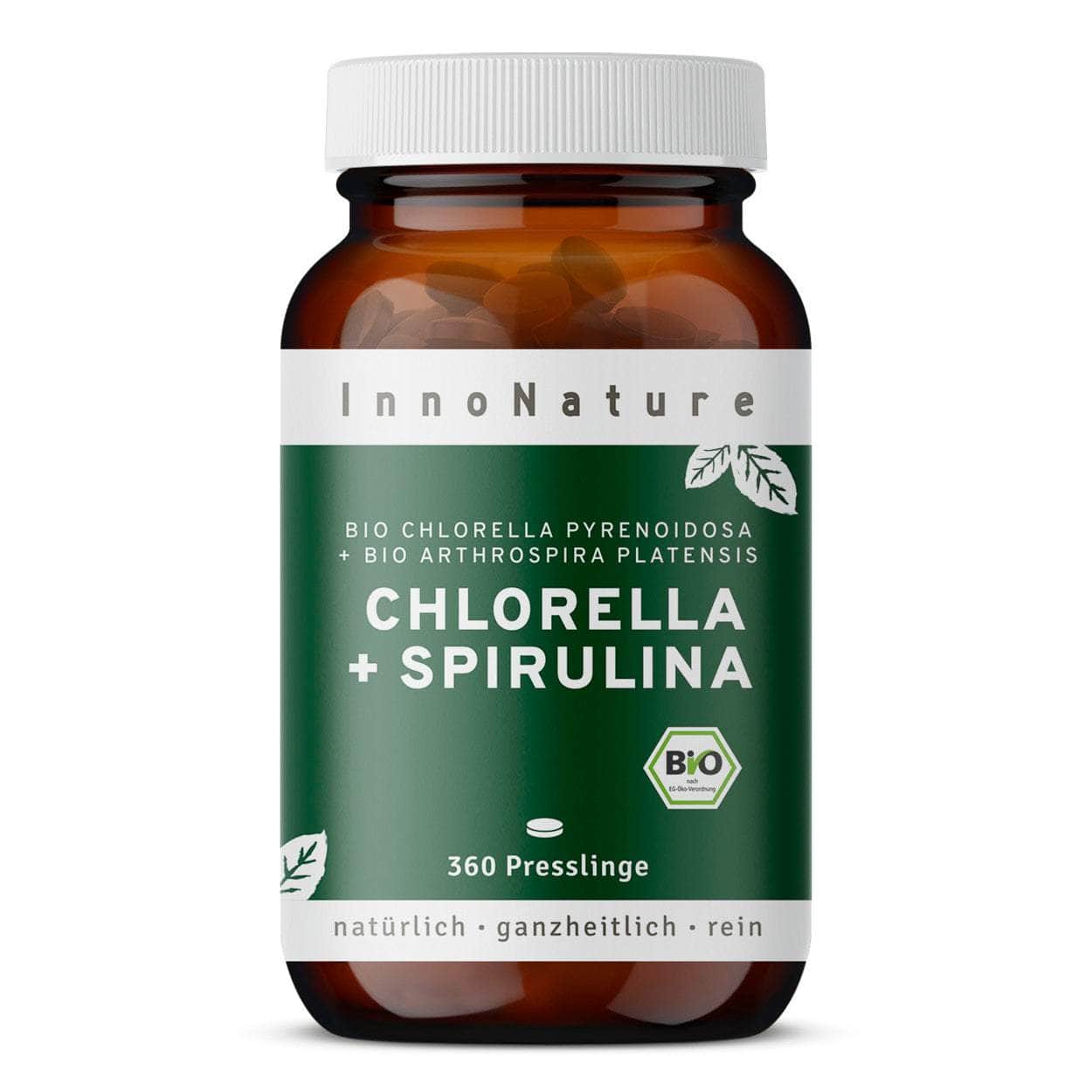 InnoNature Presslinge 1x Monatsvorrat (360 Presslinge) Bio Chlorella + Spirulina Presslinge