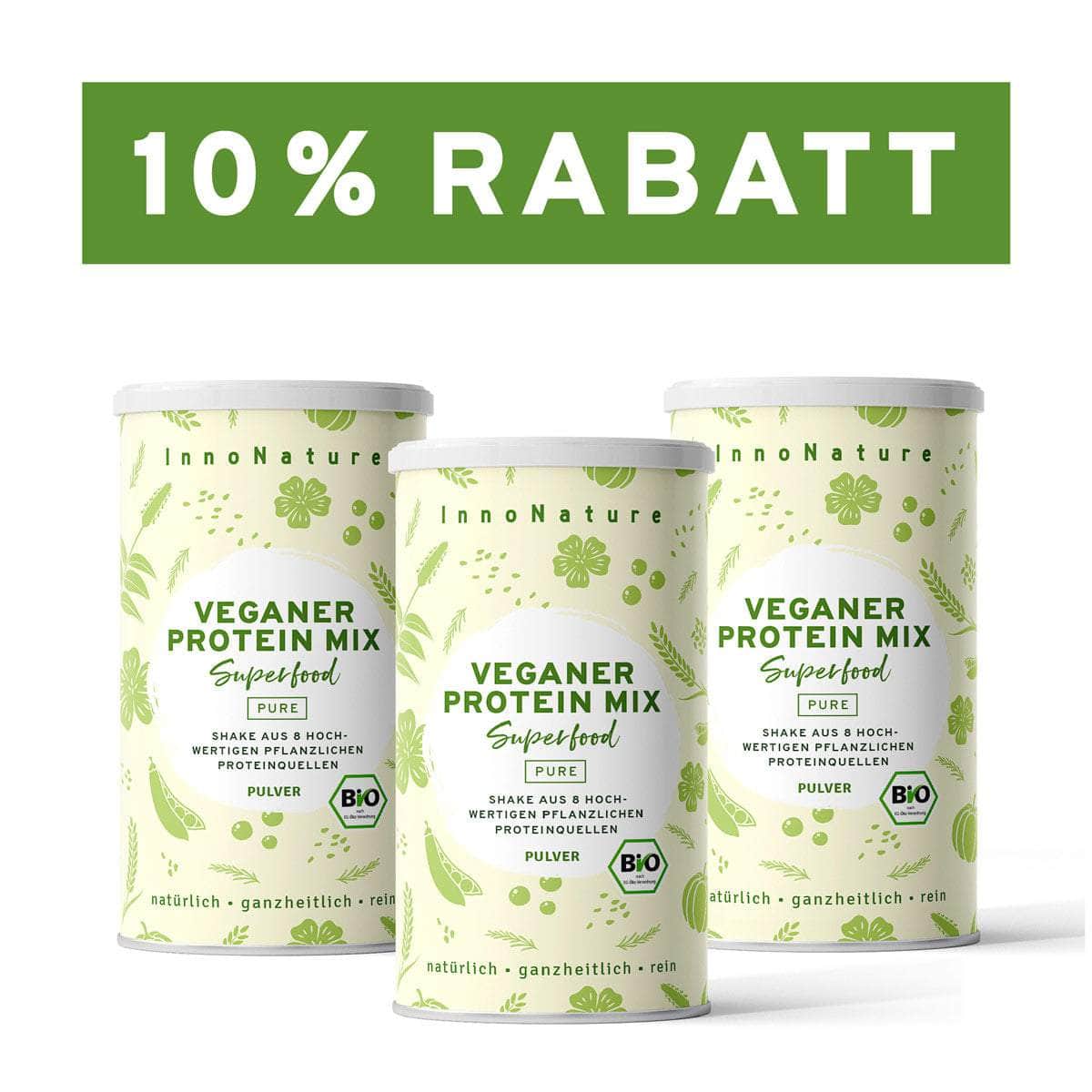 InnoNature Pulver 3x 450g (90 Portionen) Bio Veganer Protein Mix Pure