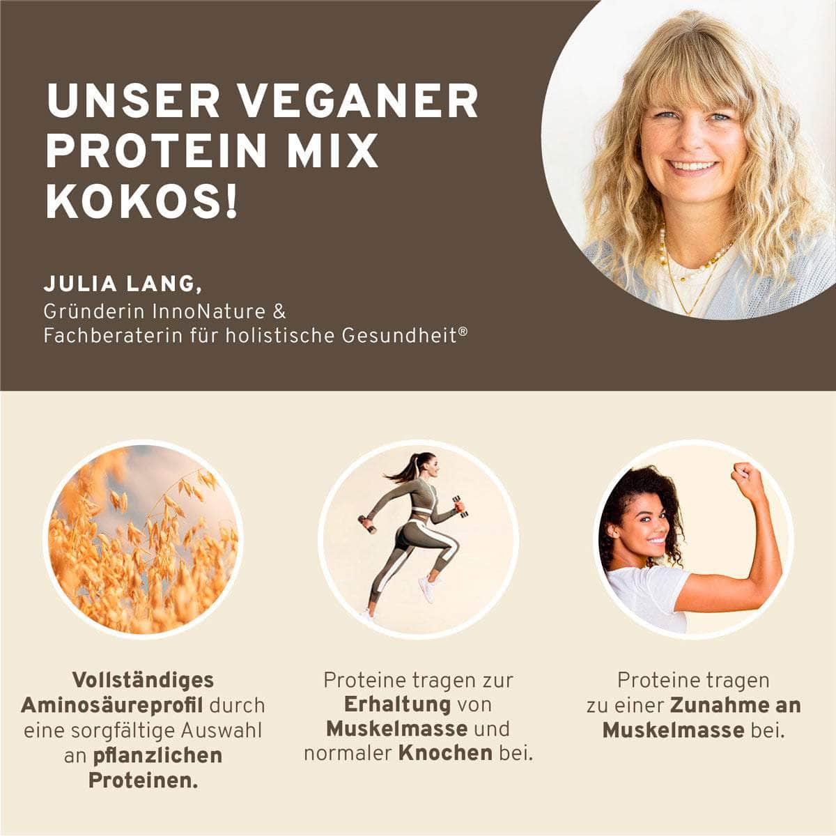 InnoNature Pulver Bio Veganer Protein Mix Superfood Shake: Erbse, Reis, Kürbis, Mandel, Chiasamen