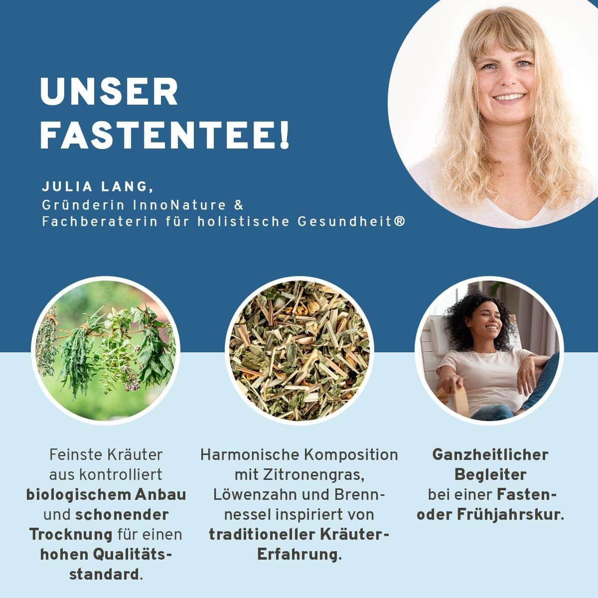 InnoNature Getränkepulver Bio Fastentee: Kräuterteemischung mit Zitronengras, Brennnessel und Löwenzahn