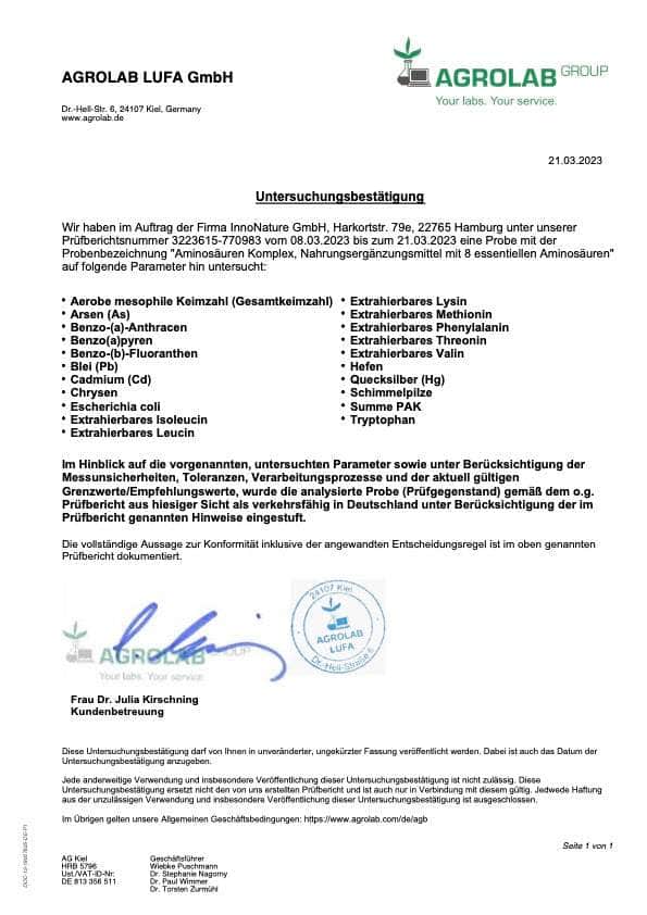 InnoNature Kapseln Aminosäuren Komplex Kapseln: Aminosäuren aus Fermentation von Mais